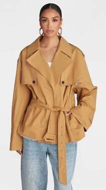 KBB by Kahlana Women's The Belted Cropped Trench Jacket in Light Brown